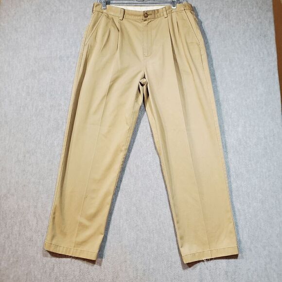 L.L. Bean Pants Mens 35 Tan Chino Cotton Comfort Waist Flat Front Regular Fit - Picture 1 of 8